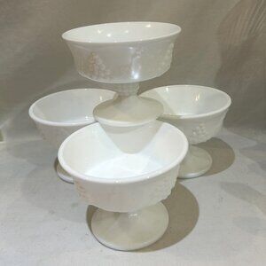 Set 4 VTG Colony Harvest Milk Glass Champagne Sherbet Cup Candleholder Grapevine